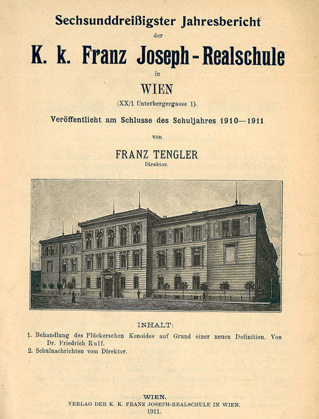 jahresbereicht aus 1910/11 - damals schon im 20. Bezirk hießt das Gymnasium noch K.k. Franz Joseph-Realschule
