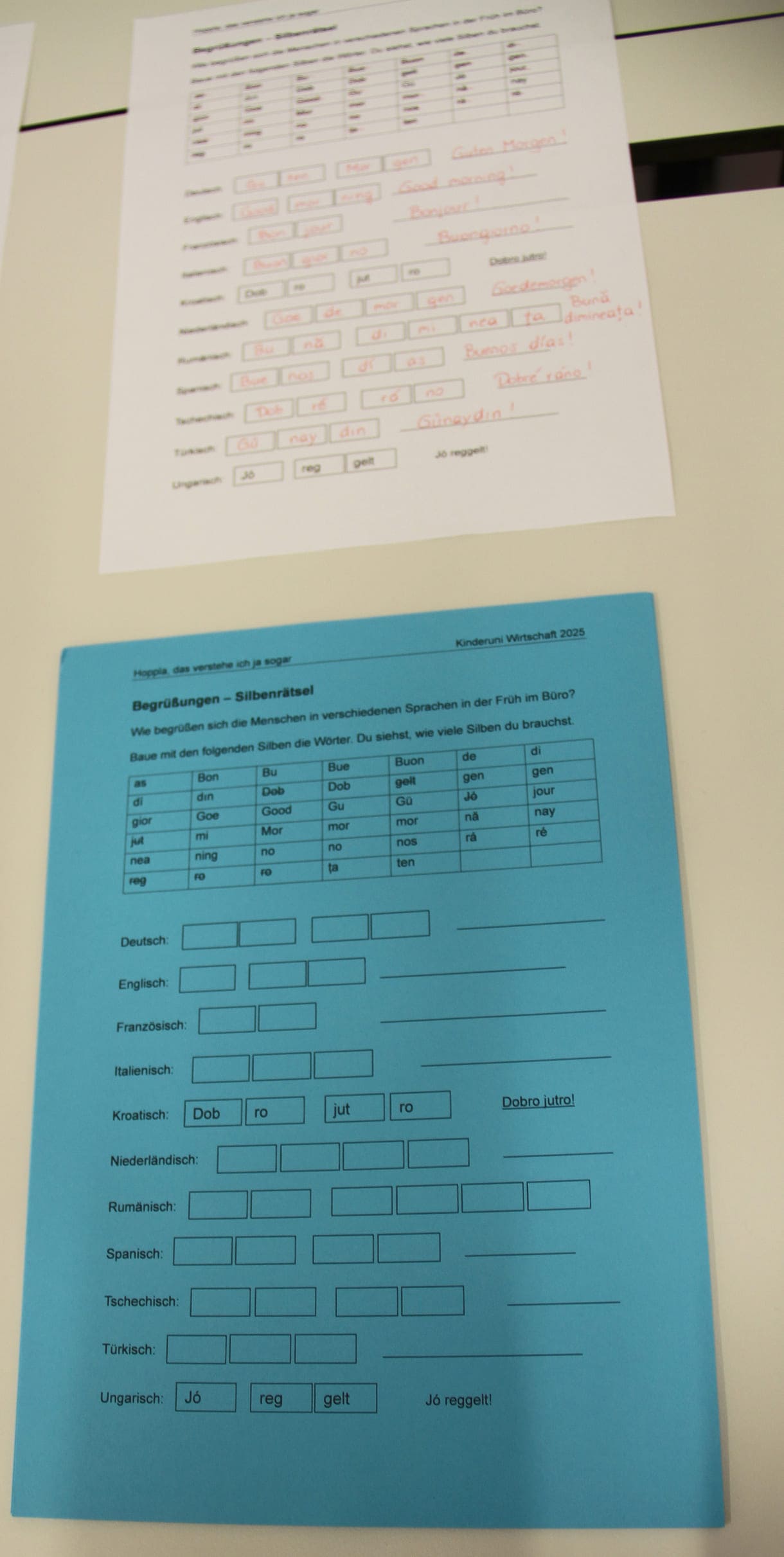 Arbeitsblätter für den Sprachen-Workshop