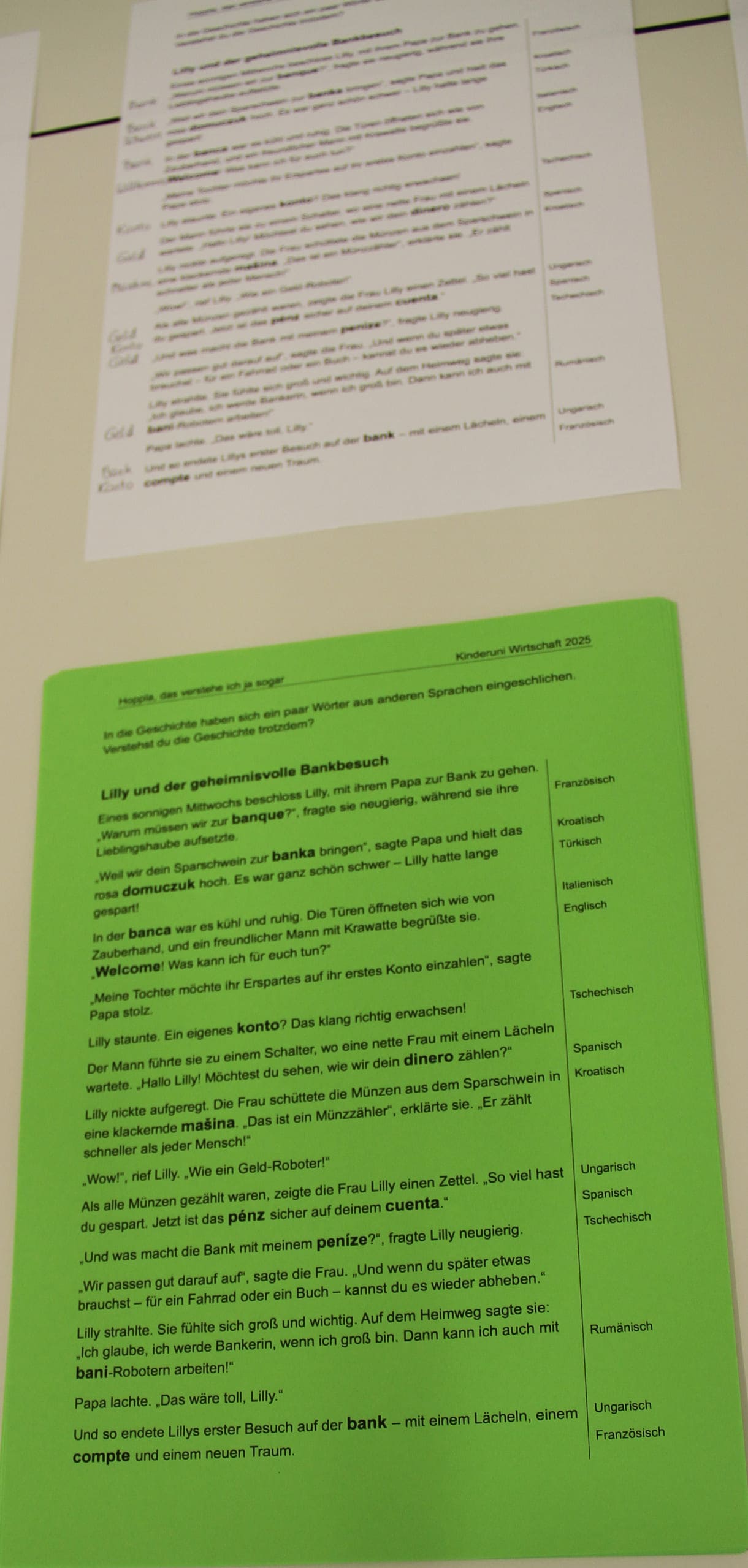 Arbeitsblätter für den Sprachen-Workshop