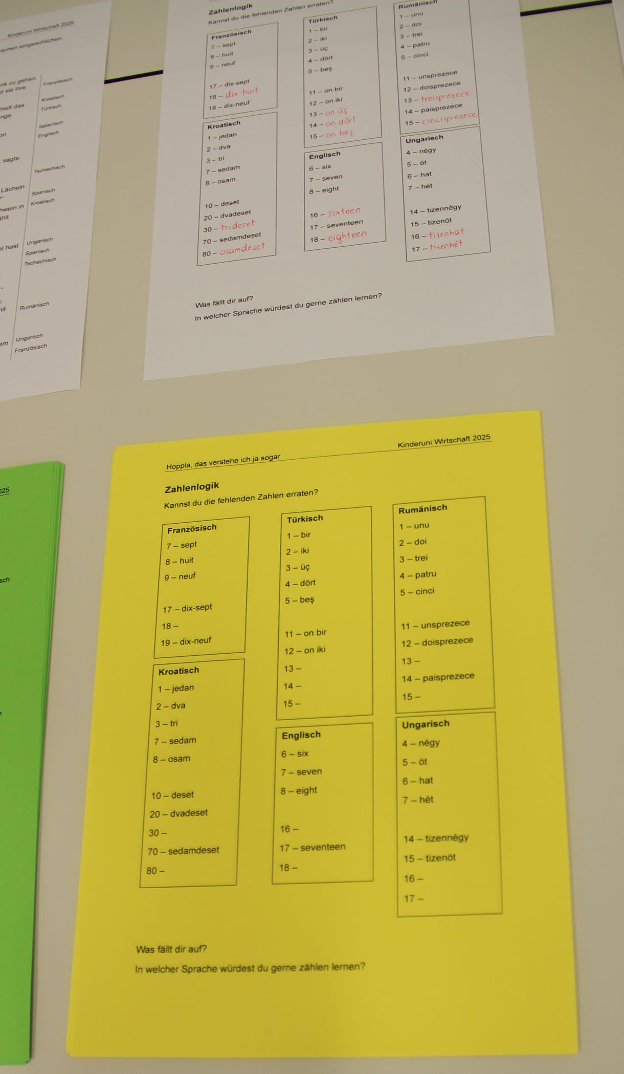 Arbeitsblätter für den Sprachen-Workshop