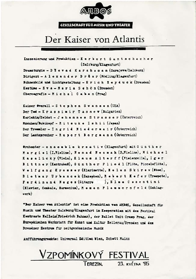 Programmzettel zur Aufführung 1995