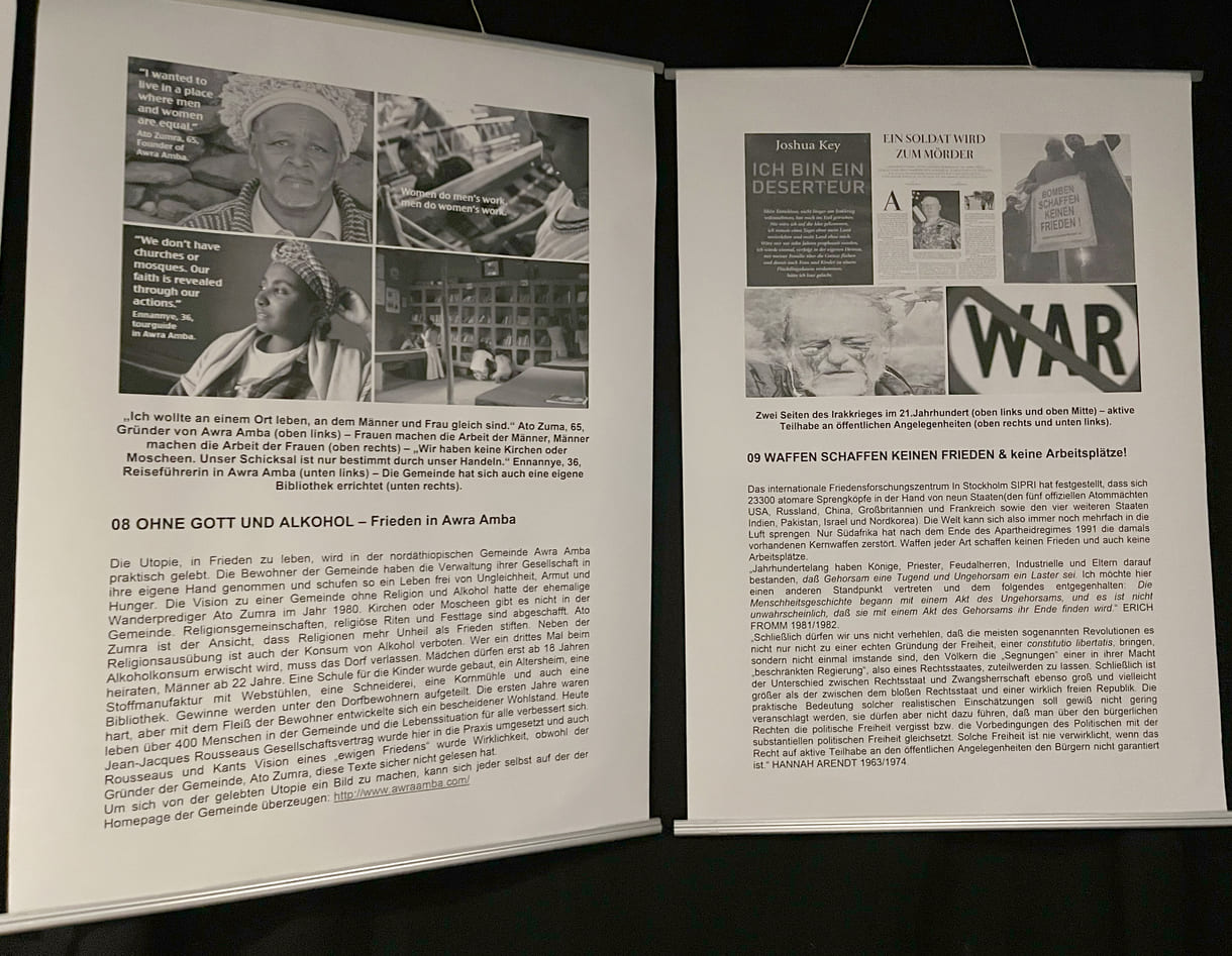 Thematische Text- und Foto-Plakate gegen Krieg - rechercheirt und gestaltet vom 