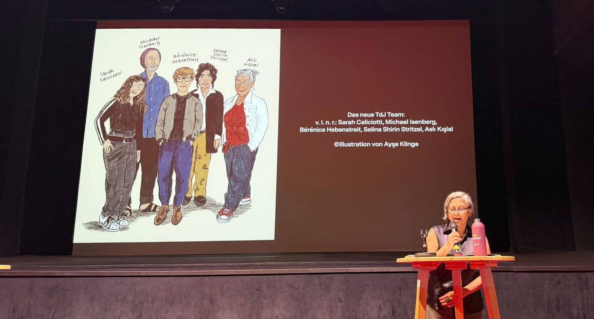Aslı Kışlal und das eingeblednete Leitungsteam als Comic-Zeichnungen (Ayşe Klinge)