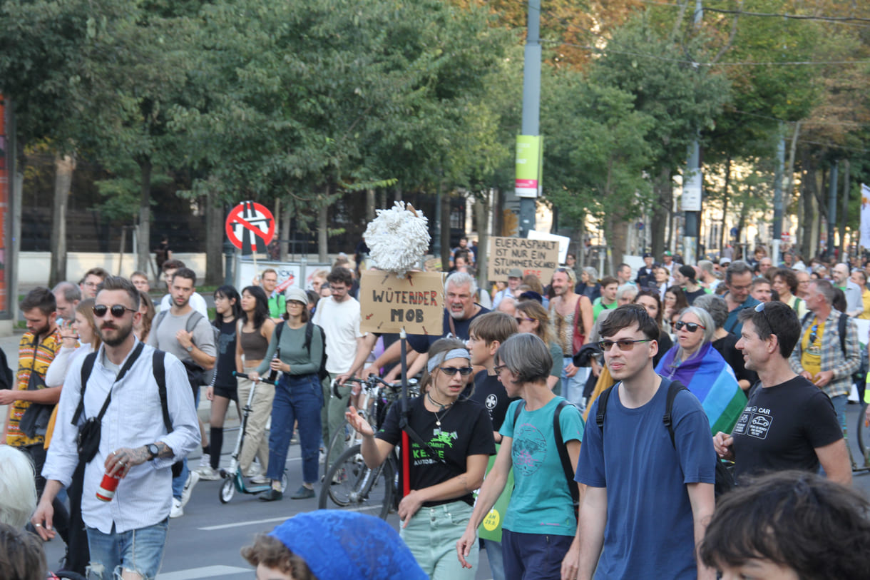 Demonstrant:innen mit Transparenten und Plakaten