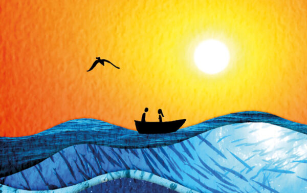 Ausschnitt aus der Titelseite des Jugendromans "Allein auf dem Meer"
