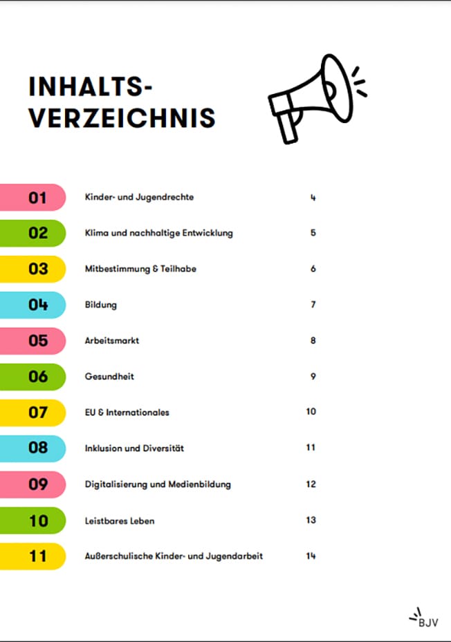 Seite aus dem Forderungprogramm der Bundesjugendvertretung an die nächste Bundesregierung