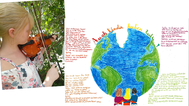 Amelie mit Geige - und ihrer preisgekrönten Einsendung