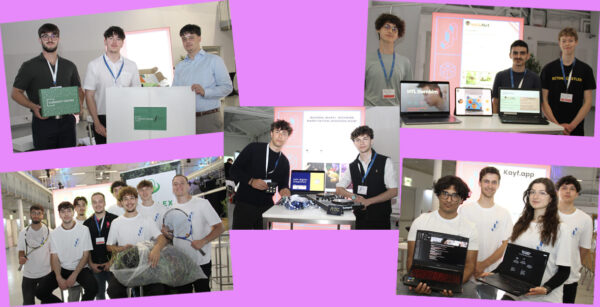 Bildmontage aus den Fotos der fünf Final-TEams in der Kategorie Entrepreneuership: Curiosity Crates, IncluNet, Polyflex, SchoolBash und Kayf.app
