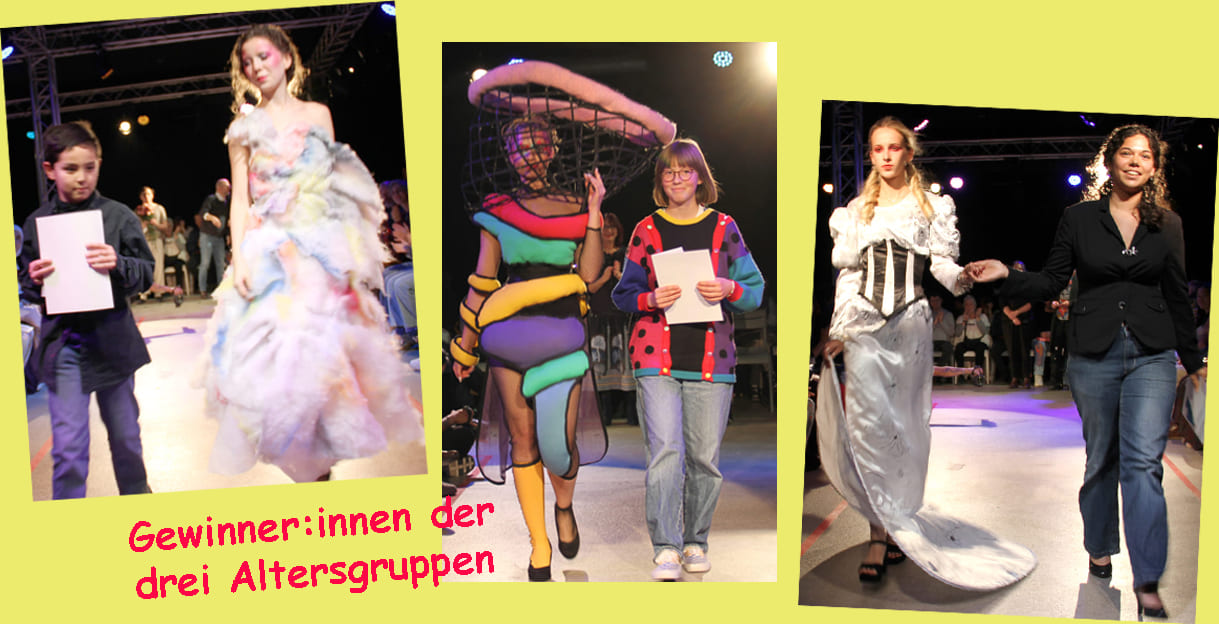 Bildmontage aus den Fotos der Hauptpreisträger:innen in den drei Altersgruppen - mit ihren Models