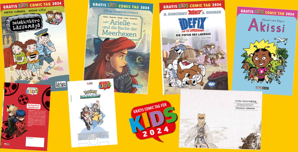 Bildmontage aus Titelseiten von Kinder-Comic-Büchern für den Gratis Kids Comic Tag 2024