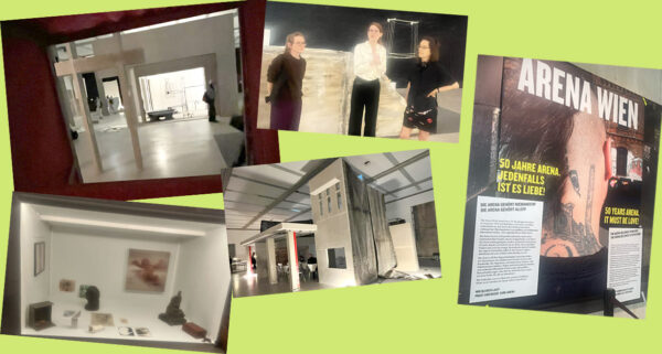 Bild-Montage aus Fotos aus der Aussstellung "Tolia Astakishvili: Figure of the Child" im MuMoK und dem Eingangs-Plakat zur Arena-Ausstellung im Wien Museum