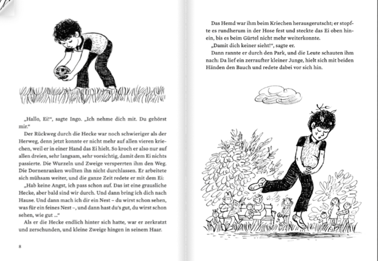 Doppelseite aus dem neu aufgelegten Kinderbuch "Ingo und Drago"