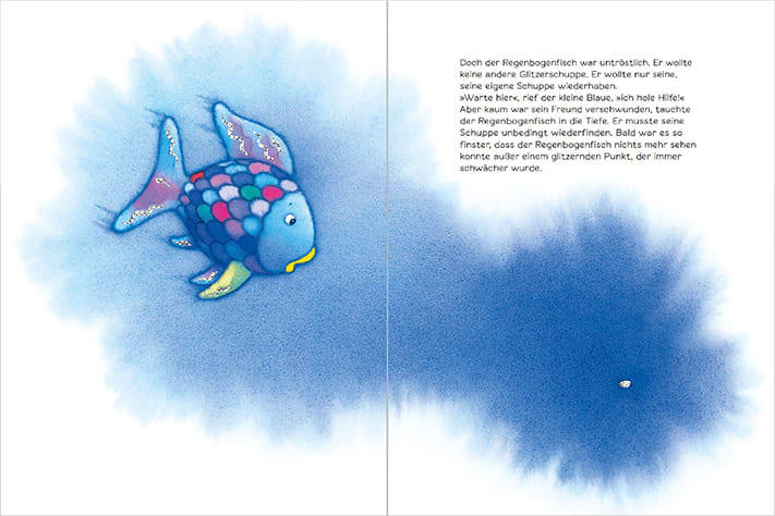 Doppelseite aus dem Bilderbuch "Der Regenbogenfisch entdeckt die Tiefsee"