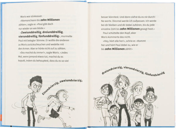 Doppelseite aus dem Kinderroman "Voll erzählt"