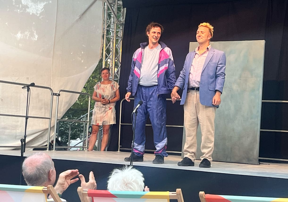 Francesco Procopio und Nikos Wölfl nach dem Stück und ohne Masken