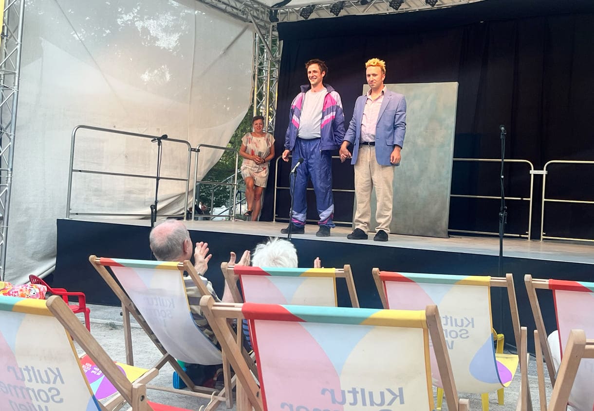 Francesco Procopio und Nikos Wölfl nach dem Stück und ohne Masken