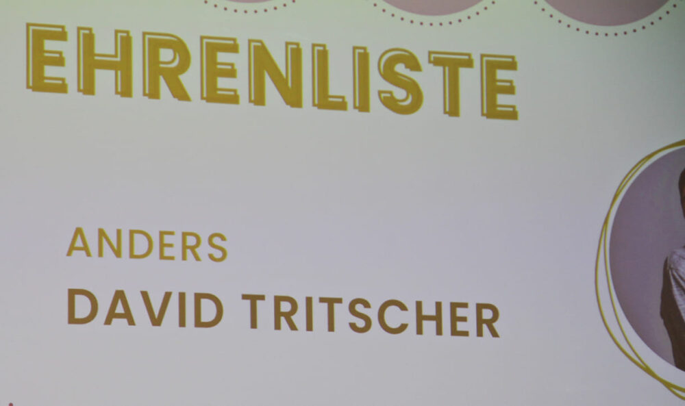 Ehrenlistenpreis für David Tritscher (Anmerkung: Tippfehler im Insert ausgebessert)