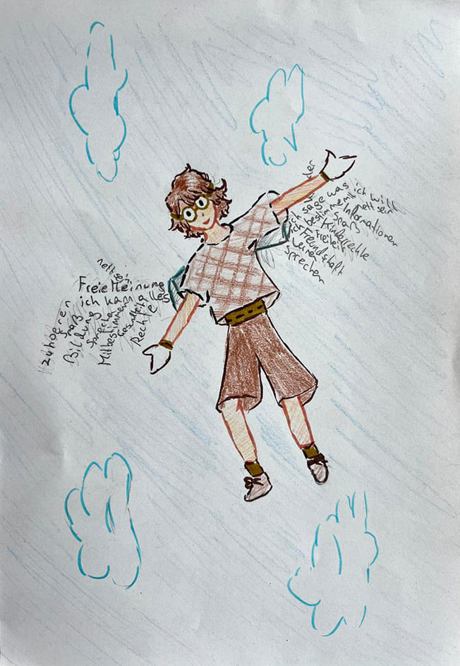 Lilians Zeichnung mit den Wörtern, die Flügel bilden