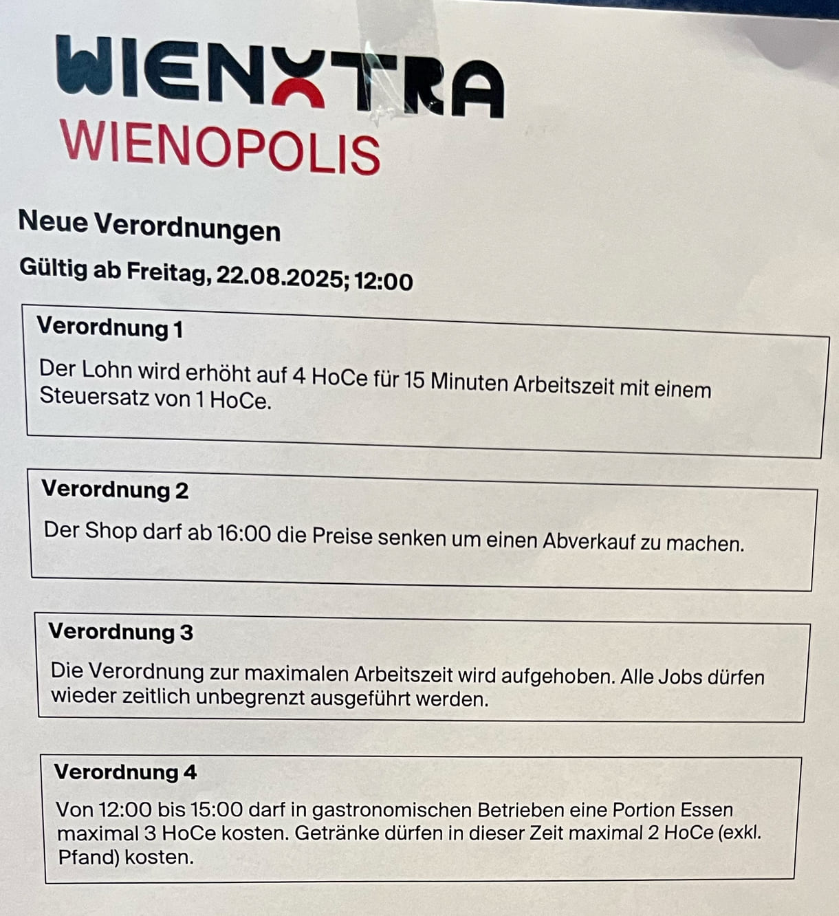 Einige Gesetze und Verordnungen der Kinderstadt 2025 im Wiener Rathaus