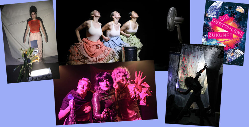 Bildmontage aus Szenenfotos der vier Kurz-Stücke im Finale des Nachwuchsbewerbs des Theaters Drachengasse (Wien)