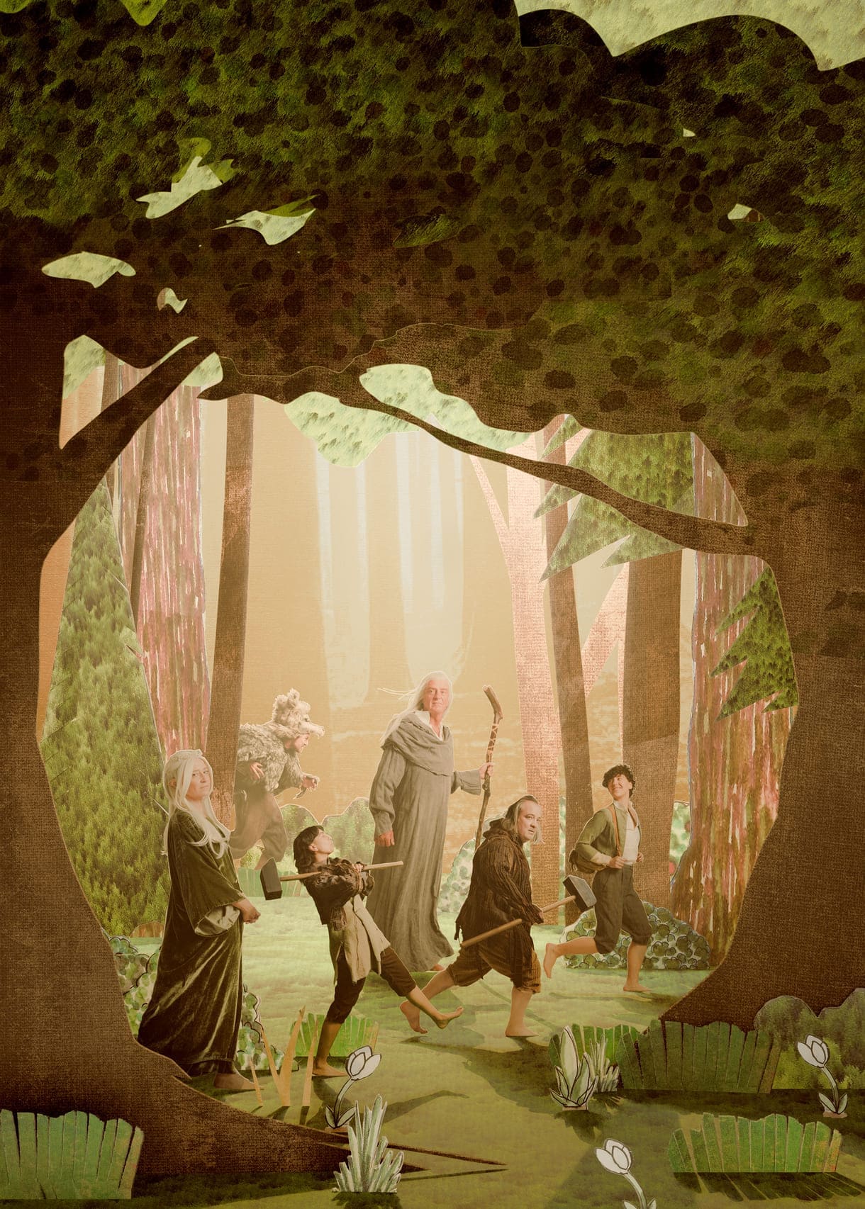 Ankündigungsfoto für "Der Hobbit": Barča Baxant, Stefan Rosenthal, Melanie Sidhu, Uwe Achilles, Frank Engelhardt und Una Nowak