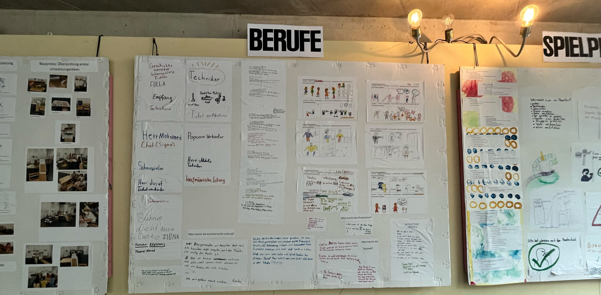 Kinder dieser Theaterwerkstatt gestalteten zu ihren Themenbereichen Plakate