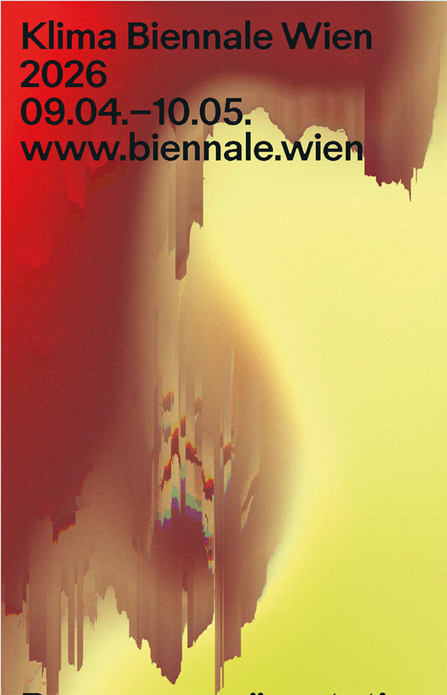 Titelseite der Informationsmappe mit der Signal-Illustration auch der Homepage der aktuellen Klimabiennale in Wien (2026)