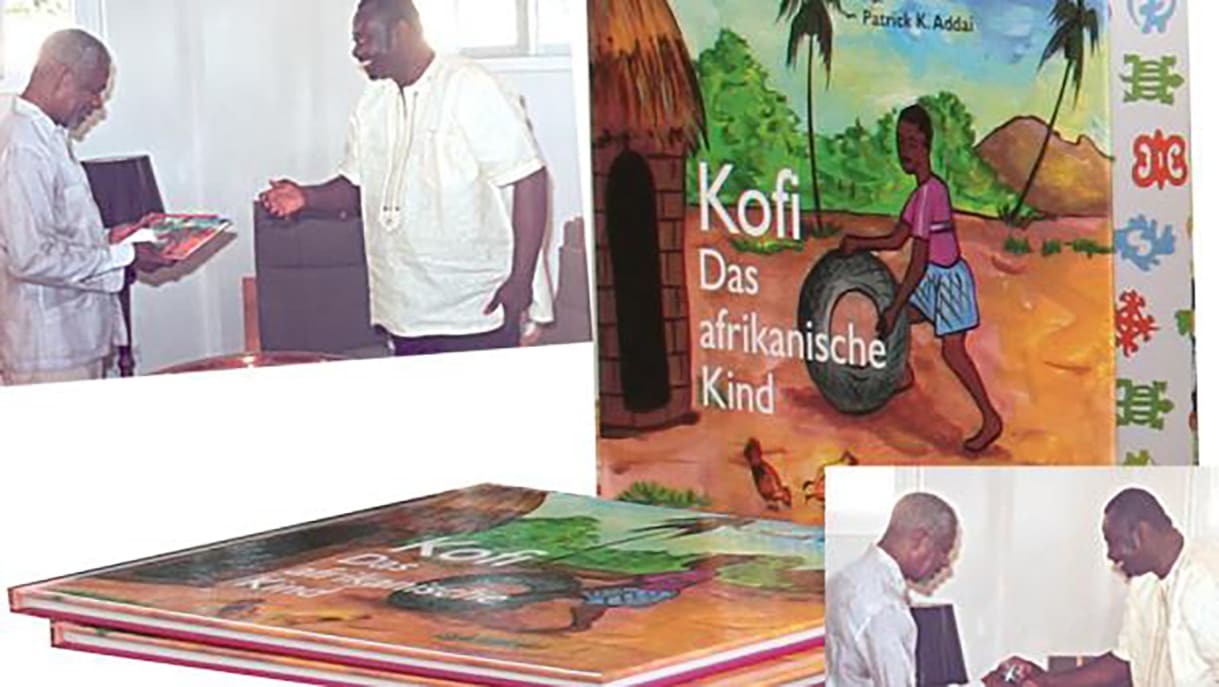Kofi Annan und Patrick Addai sowie dessen Bilderbuch