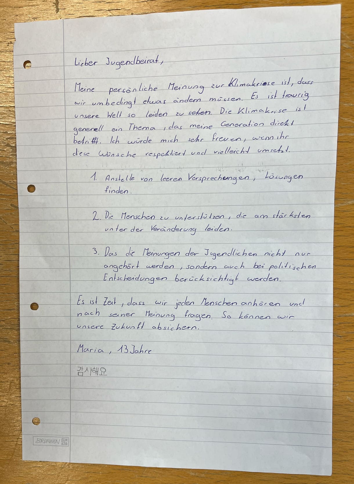 Brief der 13-jährigen Marie