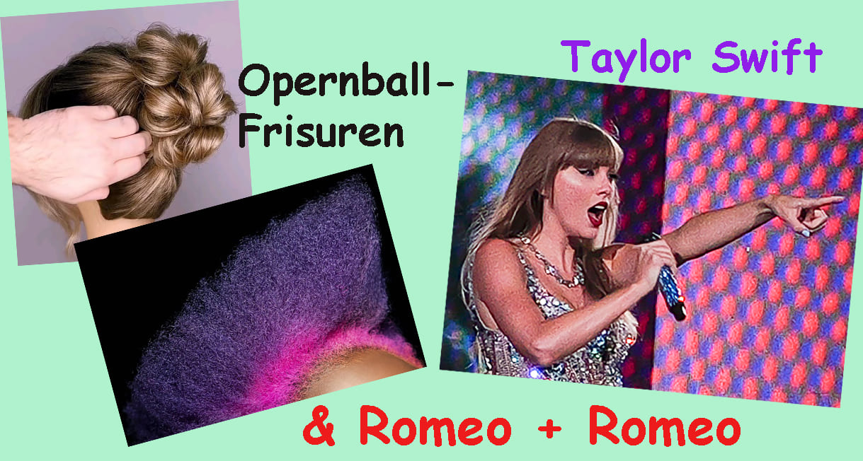 Bildmontage aus Fotos verschiedener Frisuren und einem Auftritt von Taylor Swift