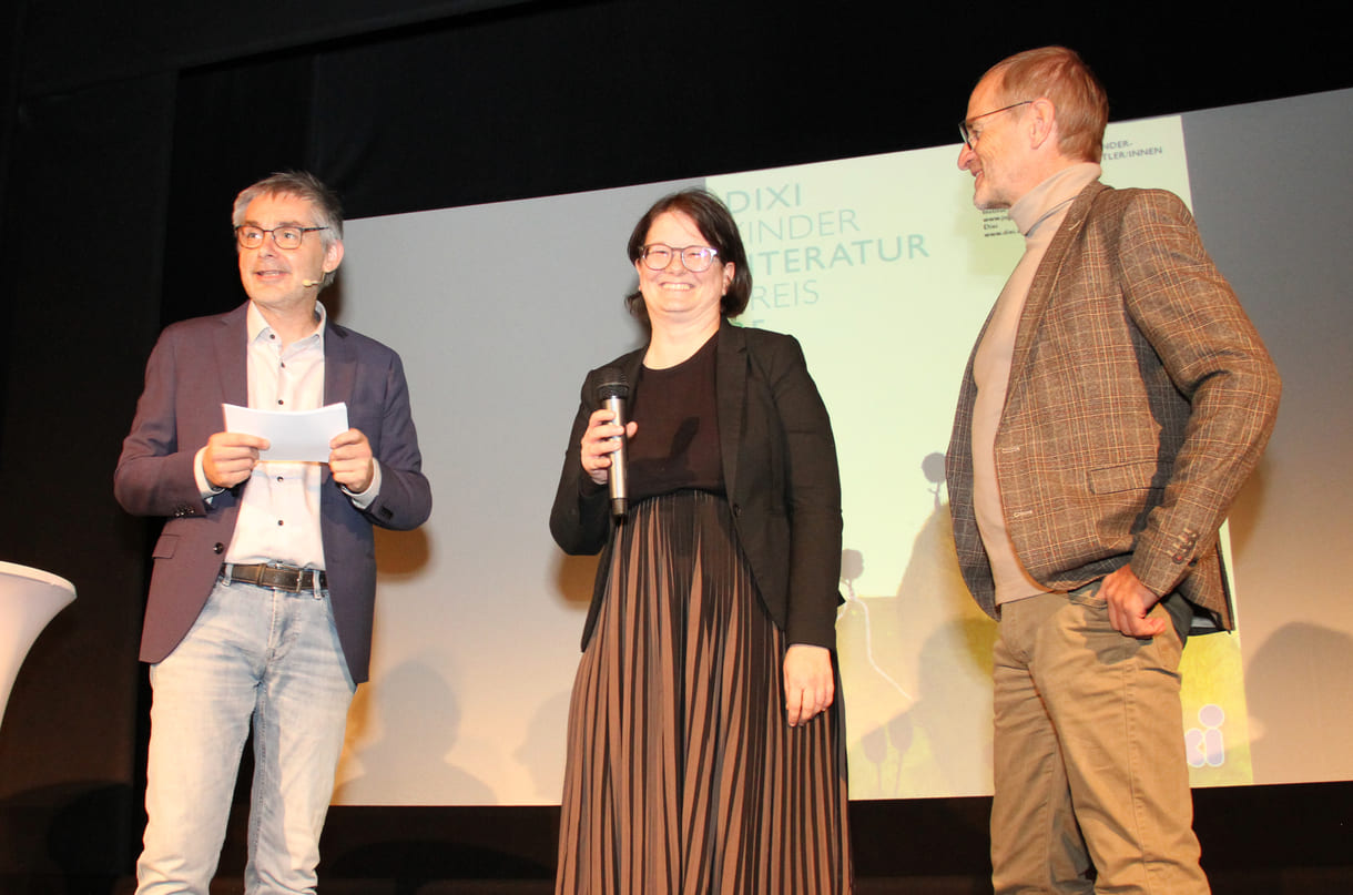 Moderator Klaus Nowak, Stefanie Schlögl (Institut für Jugendliteratur) und Klaus Muik (Dixi / Instantina)