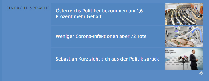 Bereich auf ORF-Homepage mit Nachrichten in einfacher Sprache