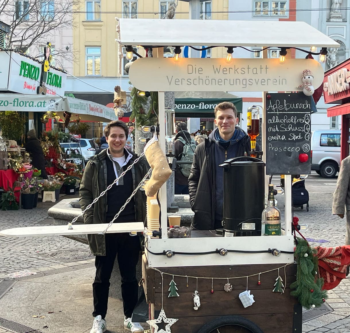 Der mobile Fahrrad-Anhänger-Punschstand am Rochusmarkt