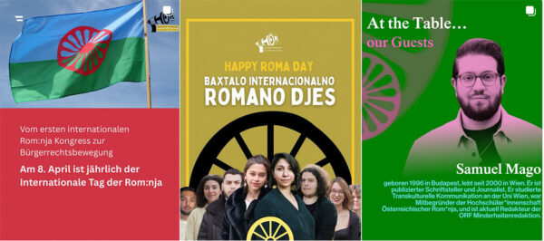 Aktuelleste Instagram-Postings der "Hochschüler*innenschaft österreichischer Roma und Romnja" zum internationalen Romatag 2026