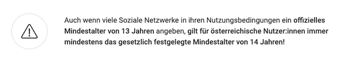 Safer-internet-Hinweis auf die gesetzliche Mindestalterbestimmungen in Österreich