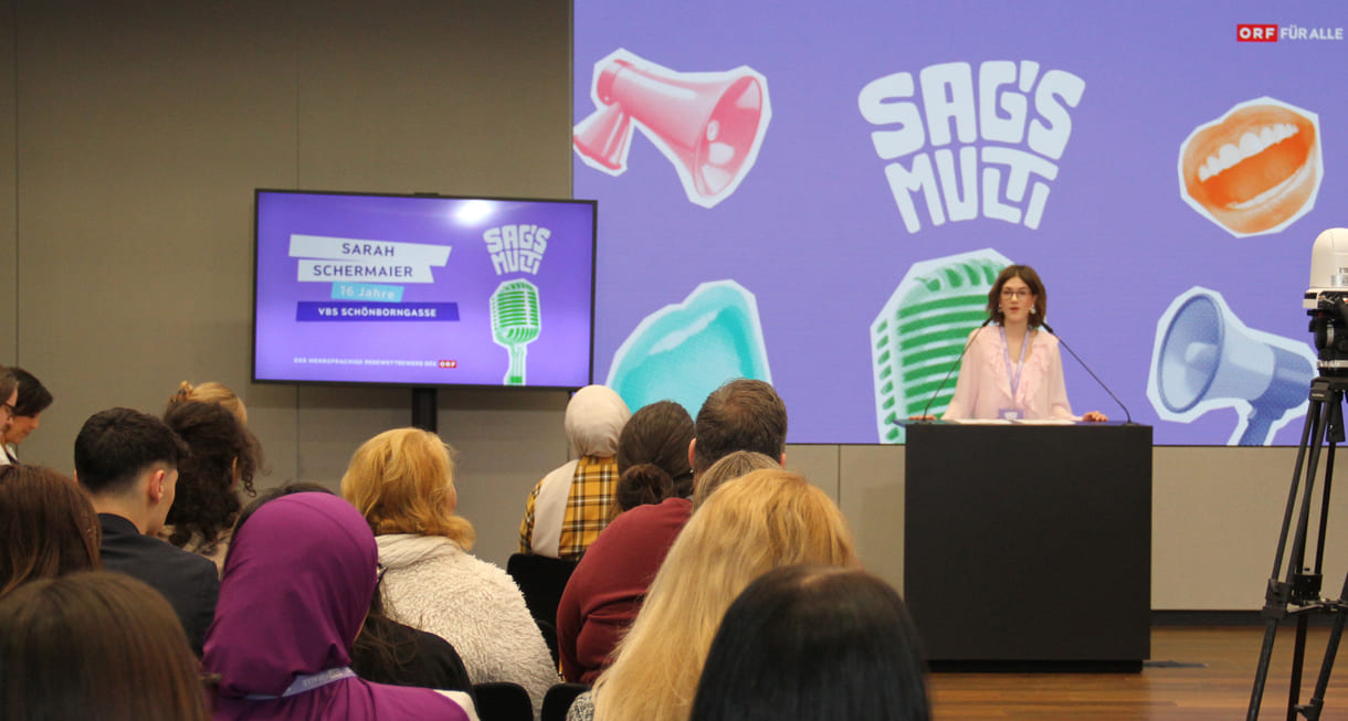 Sarah Schermaier (VBS – Vienna Business School, private Handelsakademie, Schönborngasse) sprach Englisch und Deutsch