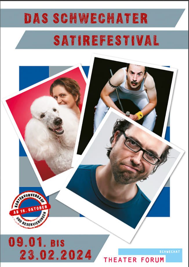 Titelseite des Programmhefts zum Satirefestival 2024 im Theater Forum Schwechat