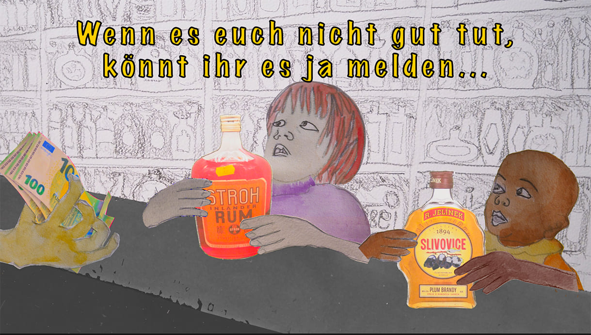Kariaktur als Illustration zu ihrer Petition für Kinderrechte auch im digitalen Raum - mit einer Analogie zu Alkohol