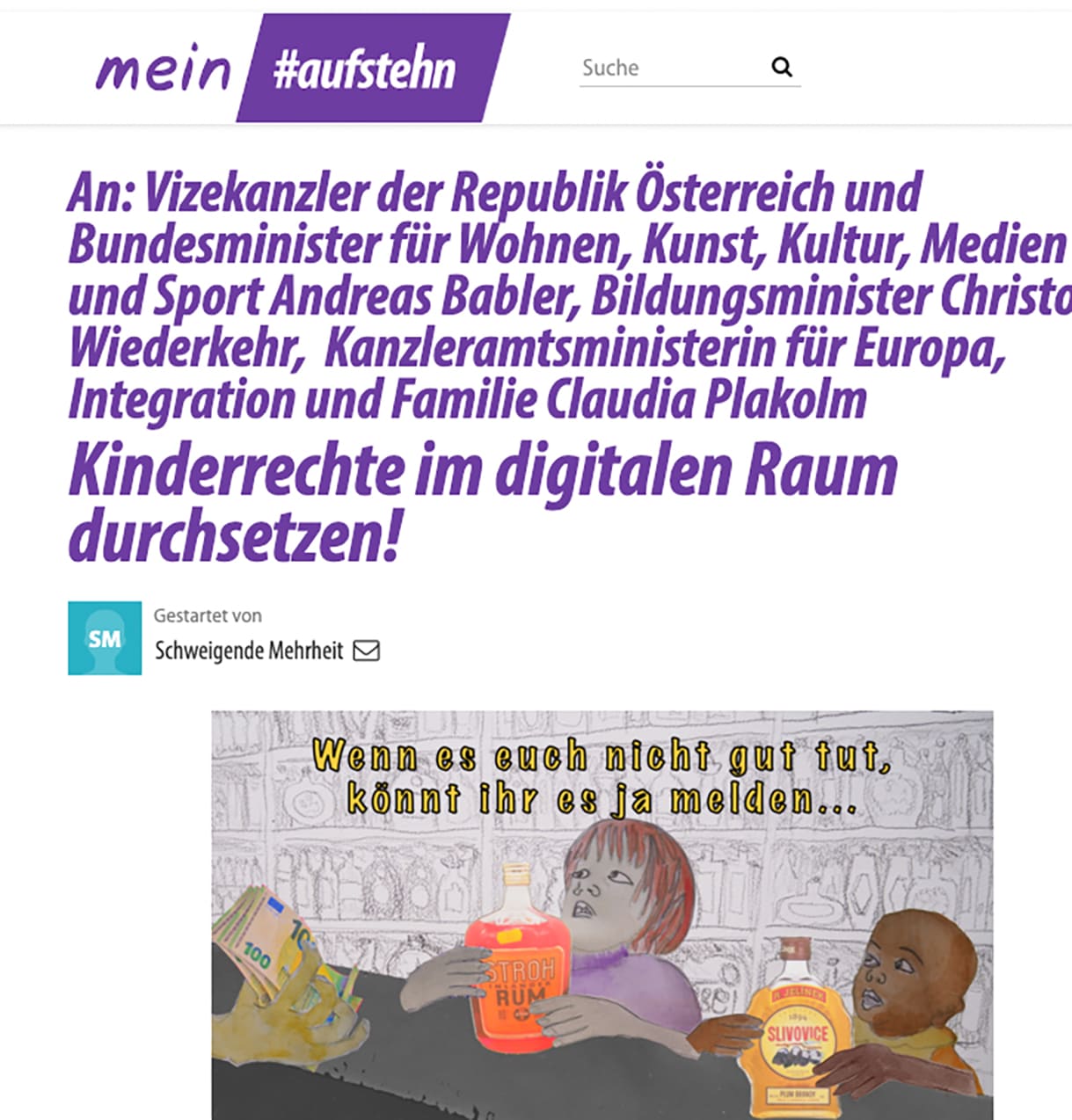Screenshot der Petititon des Künstler:innen-Kollektivs 