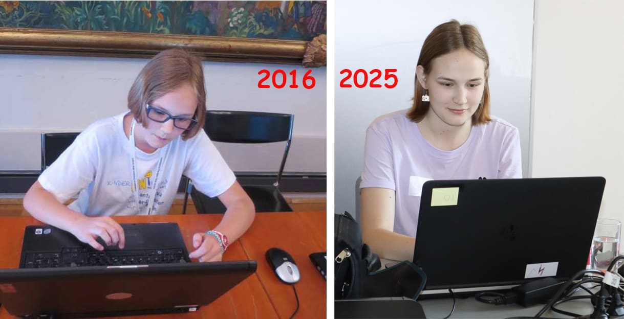 Stefanie Grasberger: links im Jahr 2016 beim ersten KinderUNIversum und rechts heute, 2025
