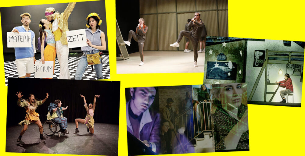 Bildmontage aus Szenenfotos der nominierten Stücke (von links nach rechts, erst oben dann unten): 