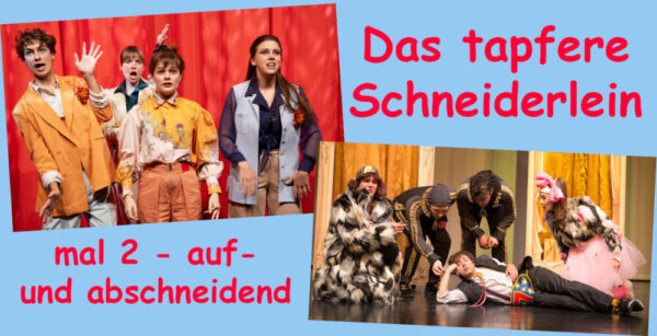 Szenenfotos aus "Das tapfere Schneiderlein" - einmal im Dschungel als Schauspiel, einmal von der Wiener Taschenoper