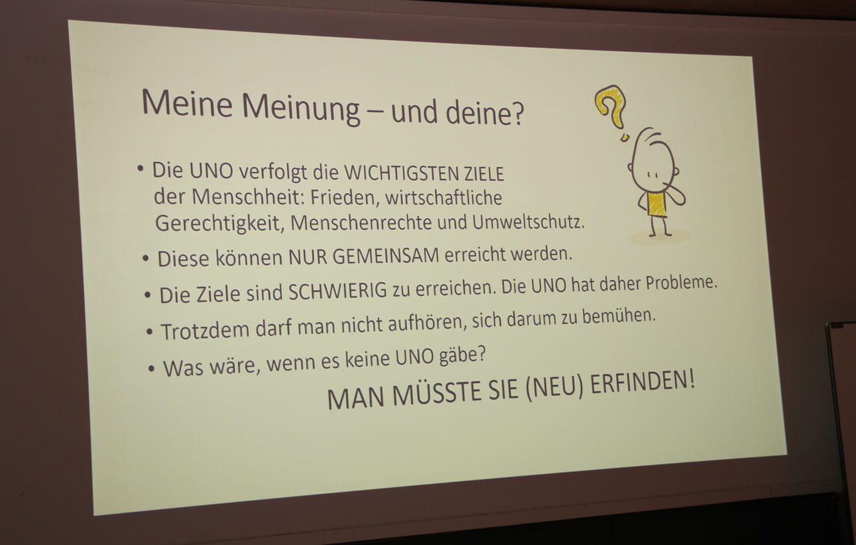 Folie, die Völkerrechtlerin Imrgard Marboe in der Lehrveranstaltung zu 80 Jahre UNO präsentierte