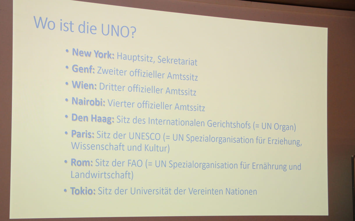 Folie, die Völkerrechtlerin Imrgard Marboe in der Lehrveranstaltung zu 80 Jahre UNO präsentierte