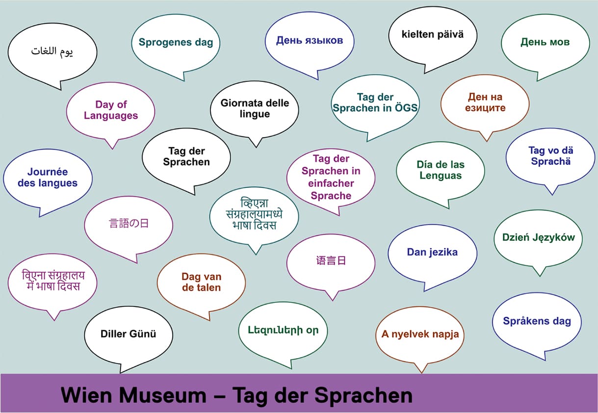 Sprechblasen in 25 Sprachen "Tag der Sprachen"