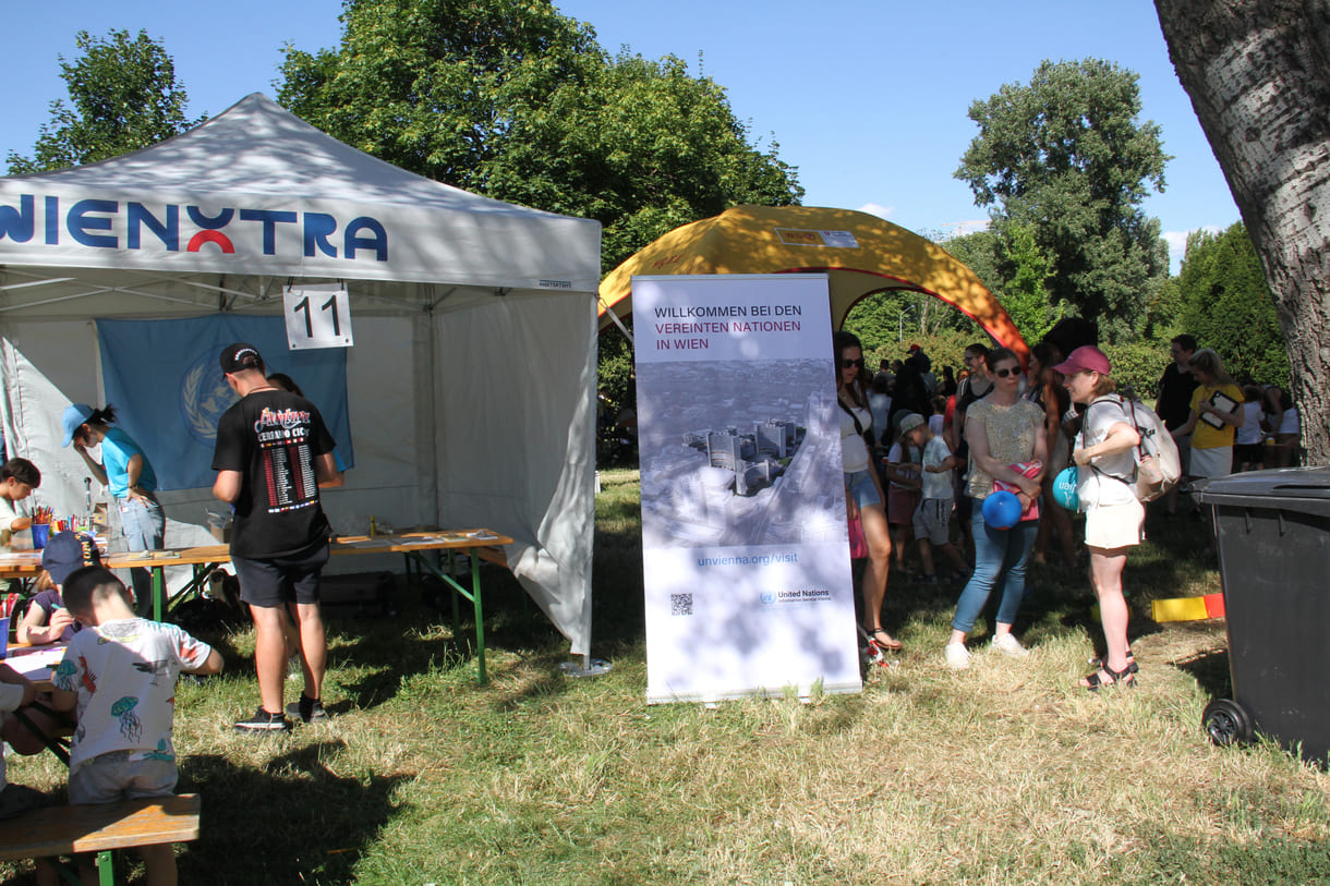 Einst stand WIG für das Gelände des Donauparks, nun für Wien und Gesundheit, gleich neben dem Zelt der UNO