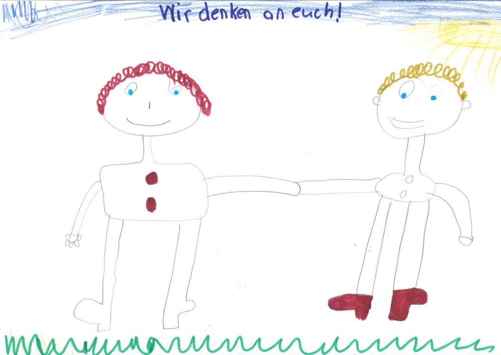 Bunte Kinderzeichnung aus der VS Innsbuck-Reichenau für Flüchtlingskinder auf Lesbos