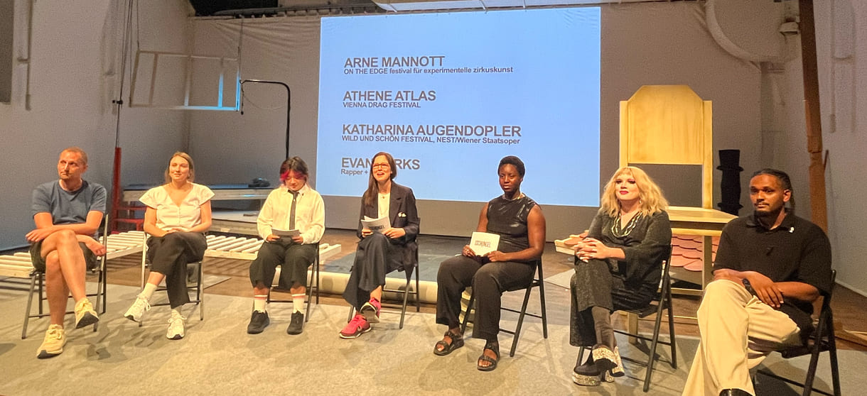 Arne Mannott (experimentelle zirkuskunst), Katharina Augendoppler (Wild und Schön Festival im Juni gemeinsam mit NEST /Staatsoper), Karla Mae Garcia, Anna Horn, Yahirwa-Stella Biziyaremye, Athene Atlas und Evan Parks